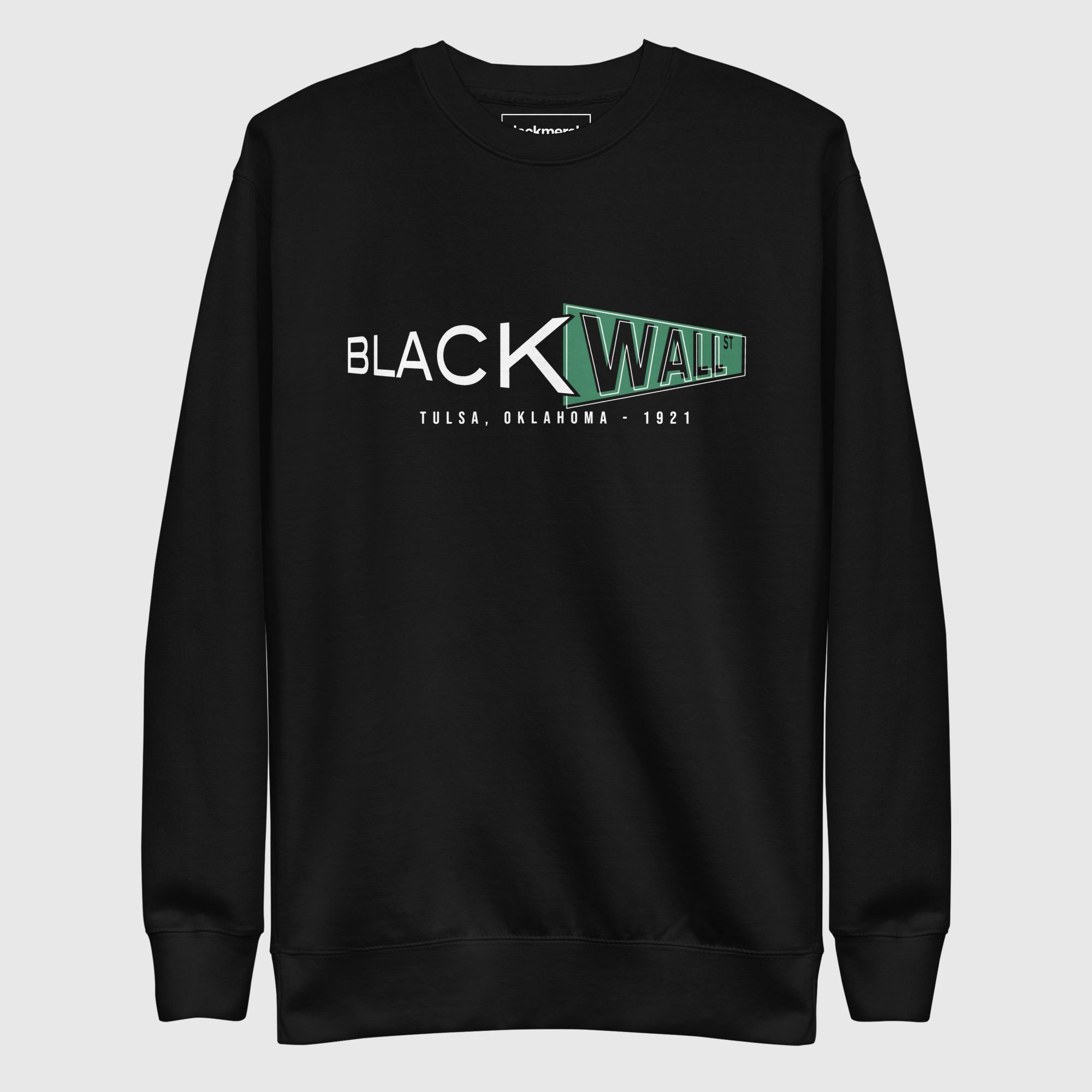 unisex-premium-sweatshirt-black-front-68cdb9e103ff5.jpg Black Wall Street Sweatshirt - Image 1