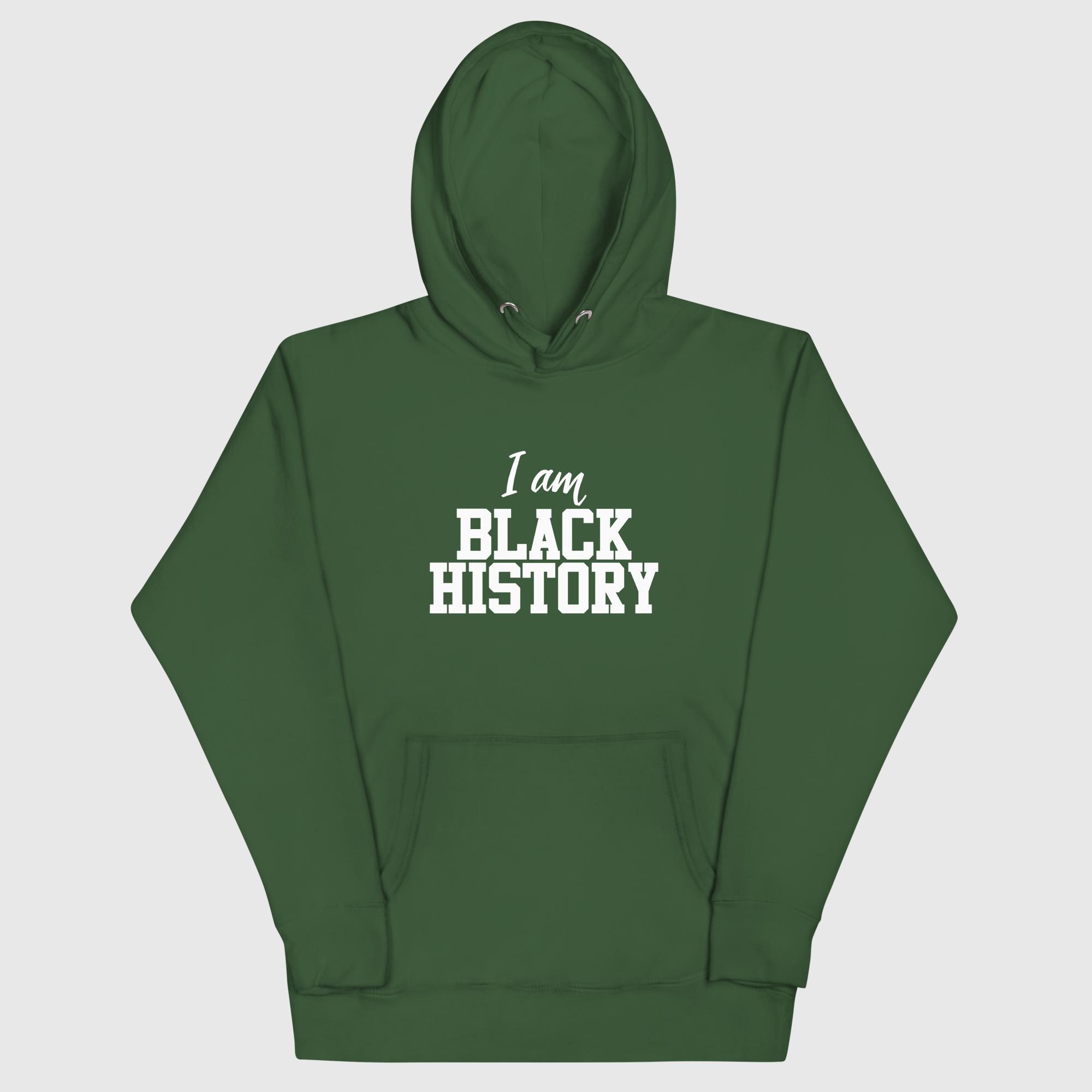 cotton-heritage-m2580-i-unisex-premium-pullover-hoodie-forest-green-front-690e656b93649.jpg I AM BLACK HISTORY Hoodie - Image 1